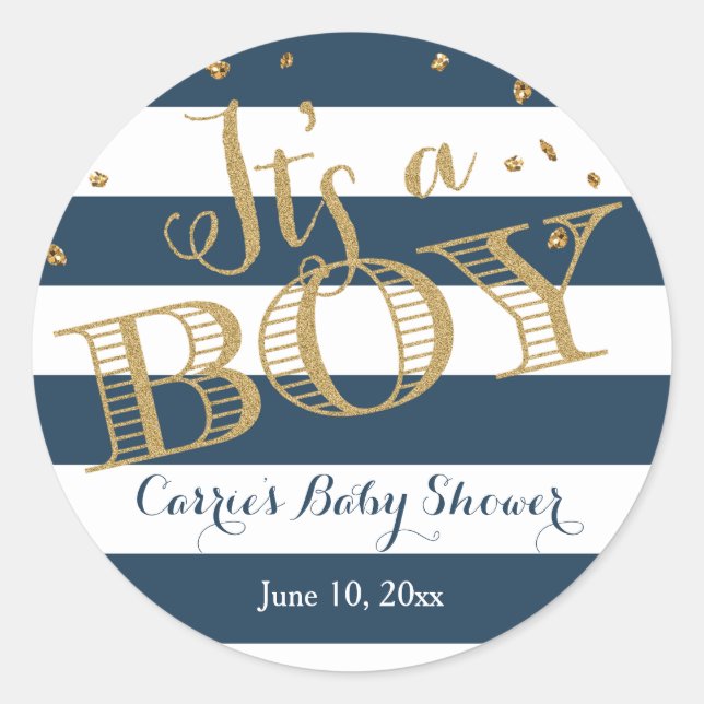 Sticker Baby shower de la Glam Navy Rugby Stripe B (Devant)