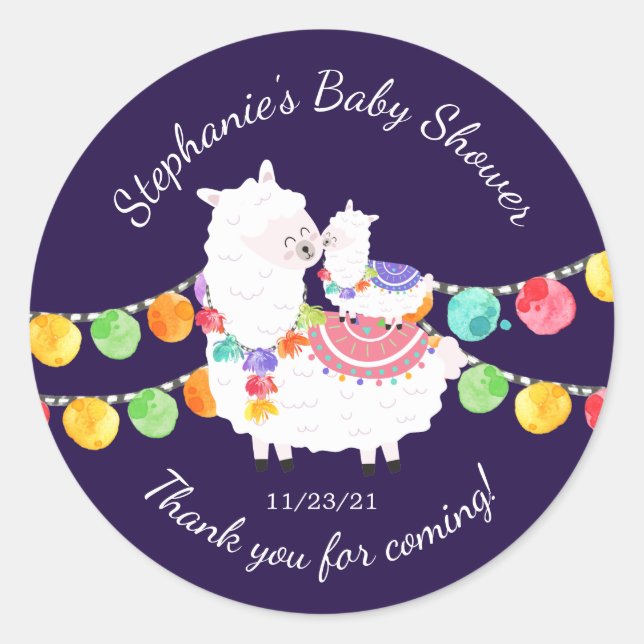 Sticker Baby shower de la mignonne Llama Mama Favo (Devant)