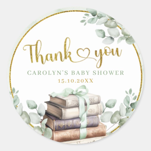 Sticker Baby shower de Merci de livre vert (Devant)