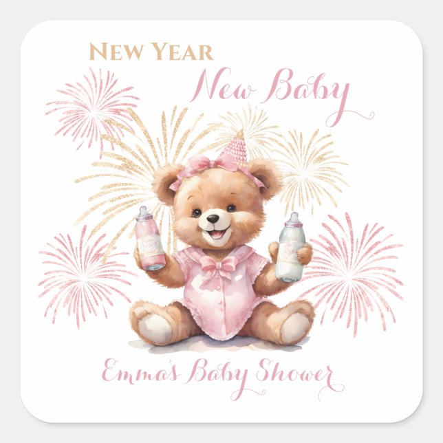 Sticker Baby shower de nouvelle année rose fille (Devant)