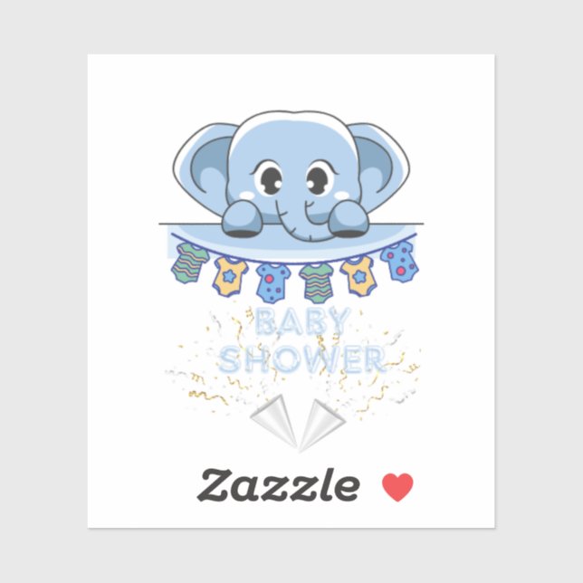 Sticker Baby shower d'éléphant bleu (Feuille)
