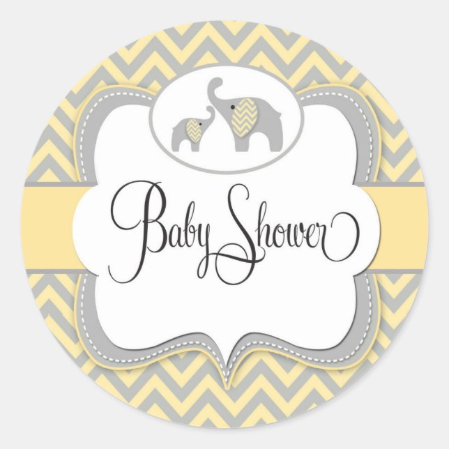 Sticker Baby shower éléphant en Chevron jaune (Devant)