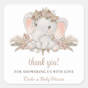 Sticker Baby shower Eléphant Floral Boho