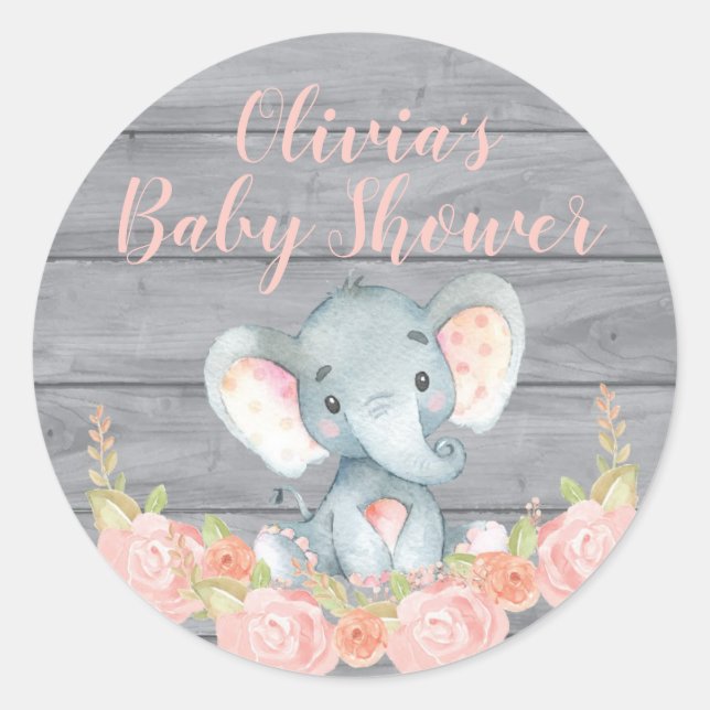 Sticker Baby shower Eléphant Rose (Devant)