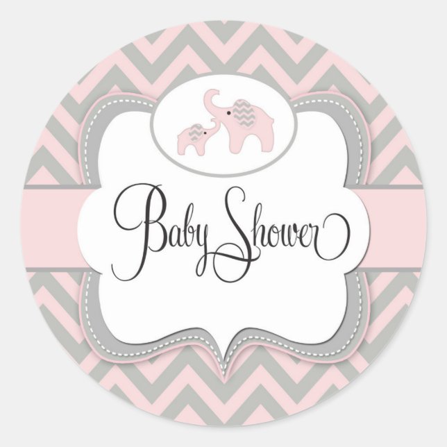 Sticker Baby shower Eléphant Rose (Devant)