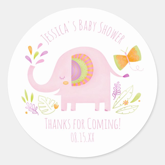 Sticker Baby shower Eléphant Rose Cute (Devant)