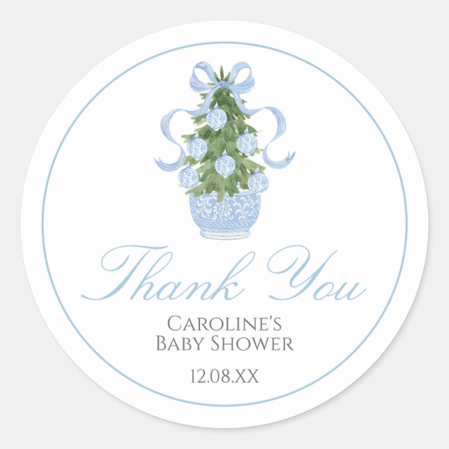 Sticker Baby shower en Arbre de Noël bleu (Devant)