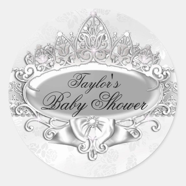 Sticker Baby shower en argent Tiara & Damask (Devant)