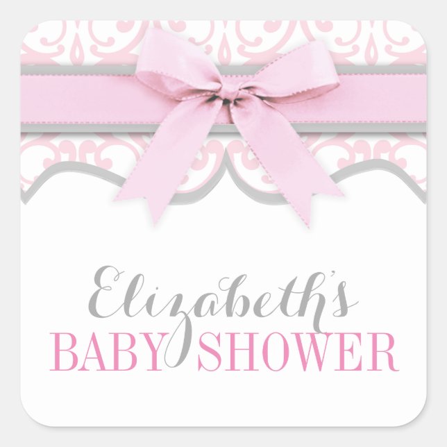 Sticker Baby shower en ruban rose du coeur Damask (Devant)