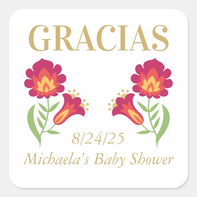 Sticker Baby shower Fiesta mexicain, Floral rouge (Devant)