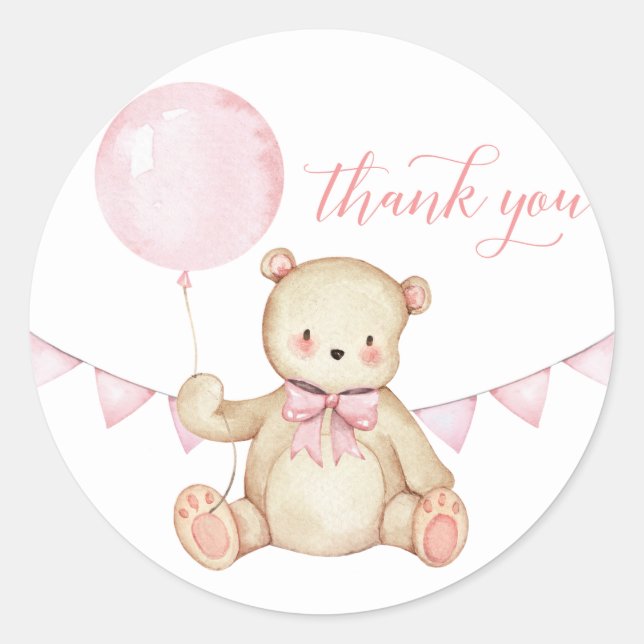 Sticker Baby shower Fille Ours Teddy Favoriser (Devant)