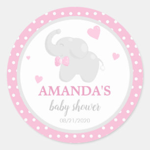 Sticker Baby shower fille Polka Dot Rose Elephant