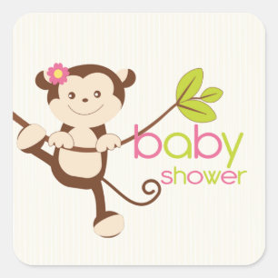 Sticker Baby shower fille singe mignonne