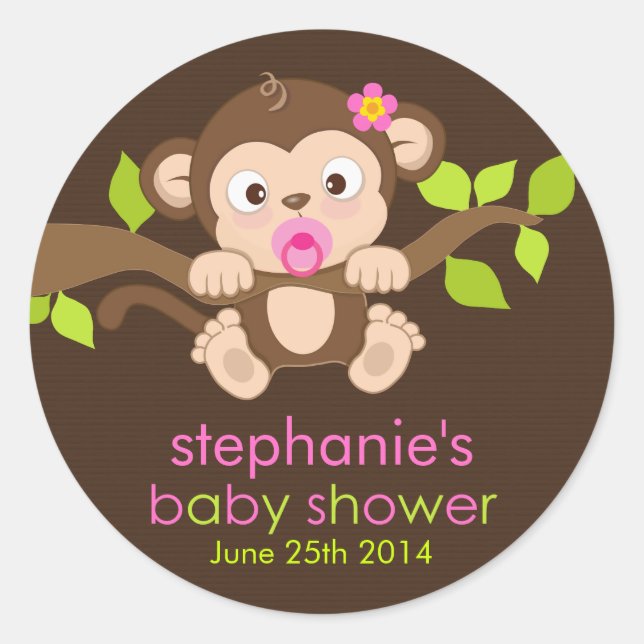 Sticker Baby shower fille singe mignonne (Devant)