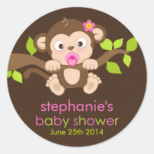 Sticker Baby shower fille singe mignonne