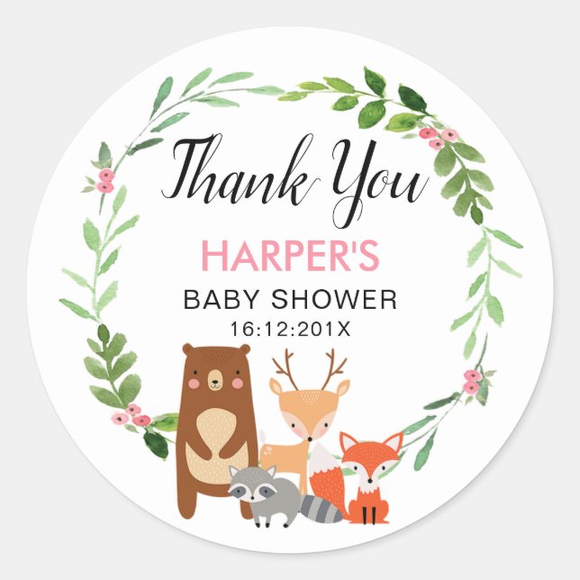 Sticker Baby shower Filles Bois Animaux (Devant)