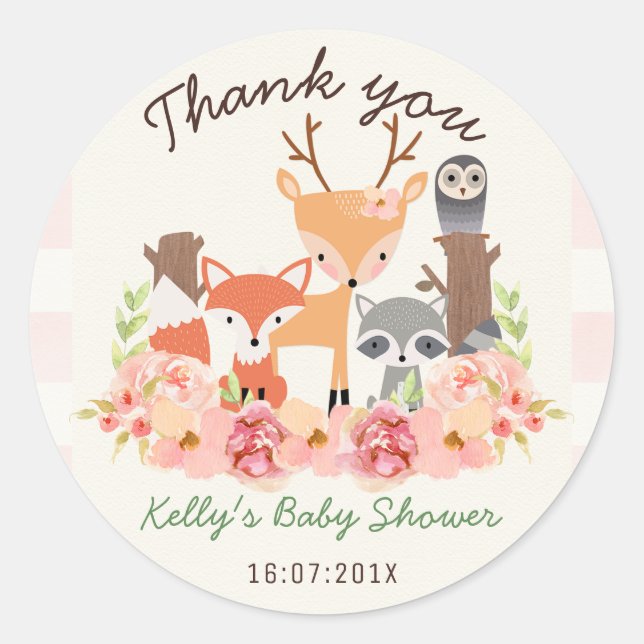 Sticker Baby shower Filles Bois Animaux (Devant)