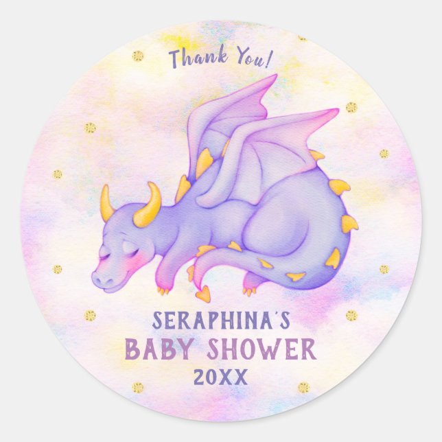Sticker Baby shower Filles Dragon Violet mou (Devant)