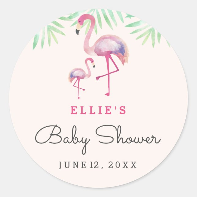 Sticker Baby shower Flamant rose rose (Devant)