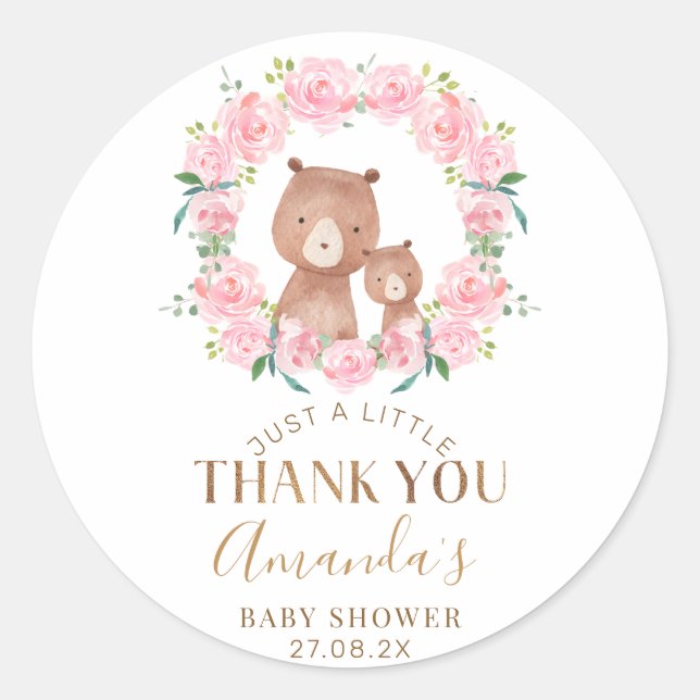 Sticker Baby shower Fleur Rose (Devant)