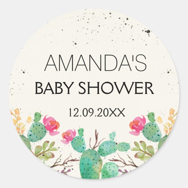 Sticker Baby shower Floral Cactus Fiesta (Devant)