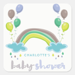 Sticker Baby shower Garçon Arc-en-ciel bleu et bal