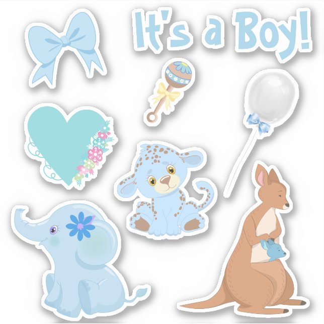 Sticker Baby shower Garçon Blue Animaux Set (Devant)