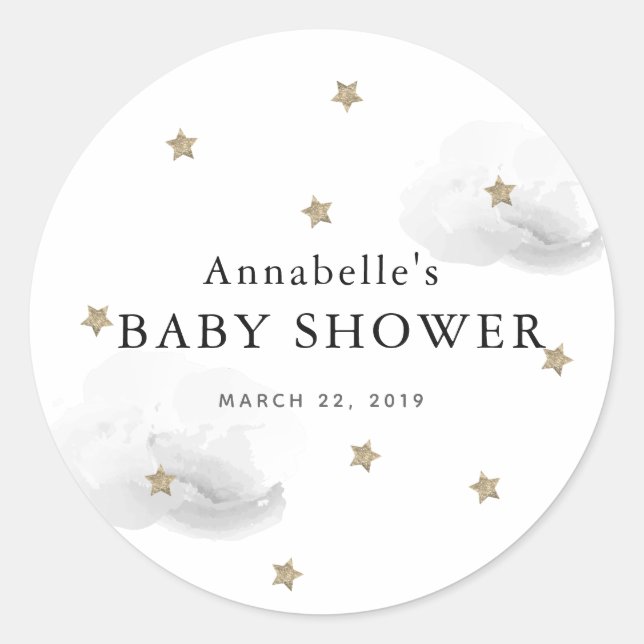 Sticker Baby shower Gold Stars & Grey Clouds (Devant)