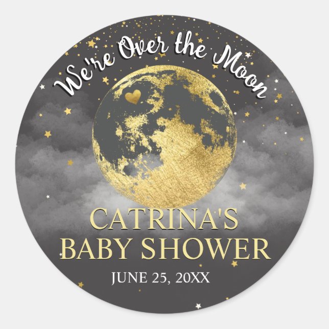Sticker Baby shower gris or sur la lune (Devant)