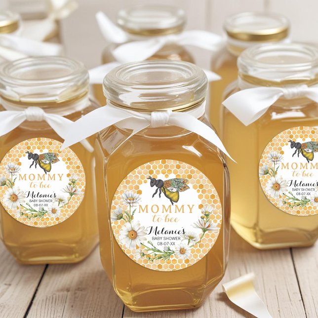 Sticker Baby shower Honey Bee Mommy to Bee | Flore (Bee Baby Shower Favor Stickers)