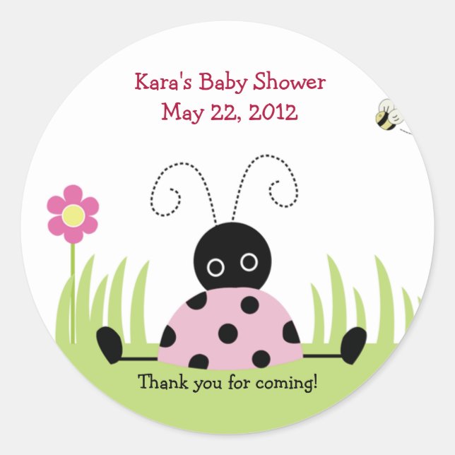 Sticker Baby shower Little Ladybug (rose) Favorise (Devant)