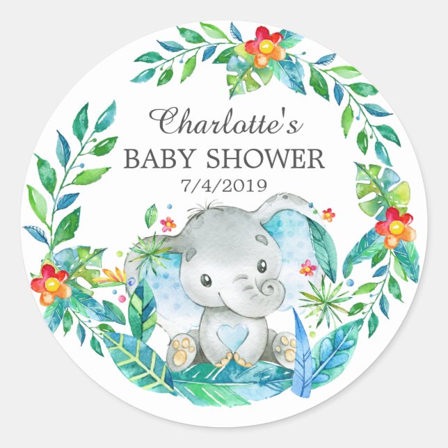 Sticker Baby shower Merci de Jungle Elephan Favori (Devant)