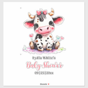 Sticker Baby shower minimaliste fille thème vache sacrée