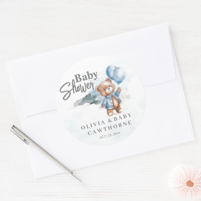 Sticker Baby Shower Modern Teddy Bear Baby Shower (Envelope)