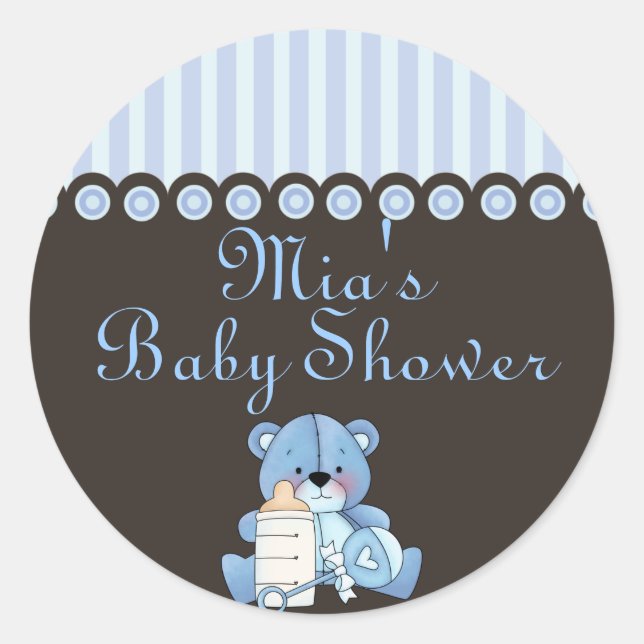 Sticker Baby shower Ours Bleu Teddy (Devant)