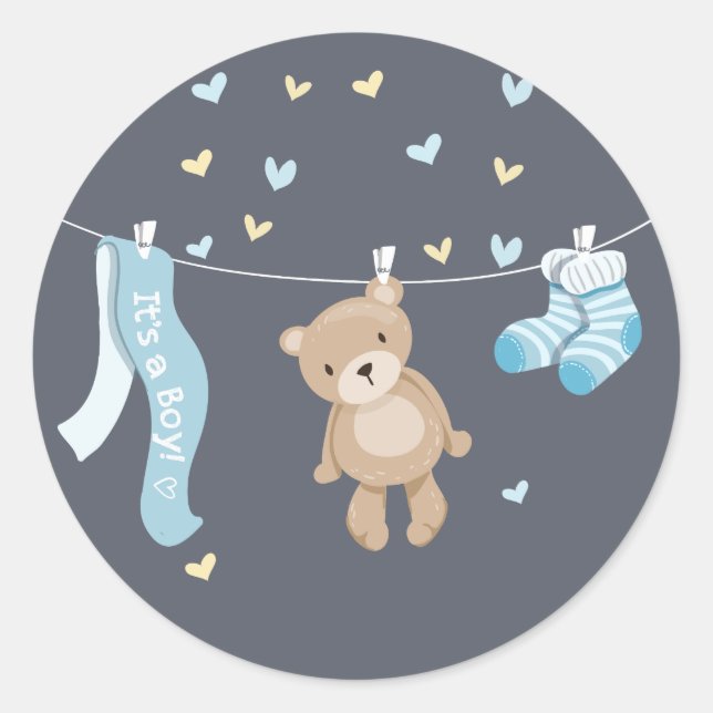 Sticker Baby shower Ours Teddy Enveloppe Sceau Gar (Devant)
