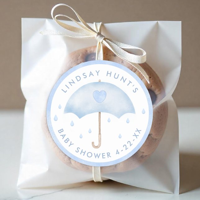 Sticker Baby shower Parapluie Bleu Favoriser (Boy Baby Shower Favor Sticker)