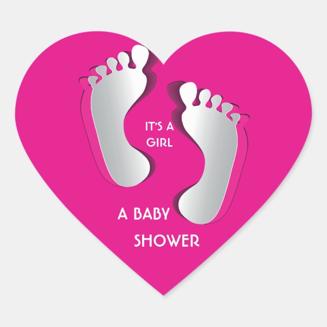 Sticker Baby shower Pink Baby Girl FootPrints (Devant)