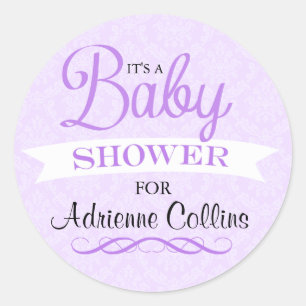Sticker Baby shower pourpre chic Damask