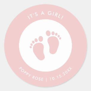 Sticker Baby shower rose Bébé Nom Favor Sticker
