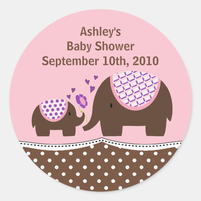 Sticker Baby shower rose et Brown éléphant (Devant)