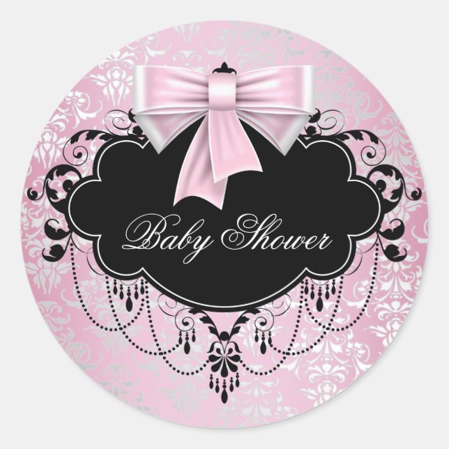 Sticker Baby shower rose noir Damask rose (Devant)