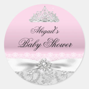 Sticker Baby shower rose Princesse Tiara & Bow