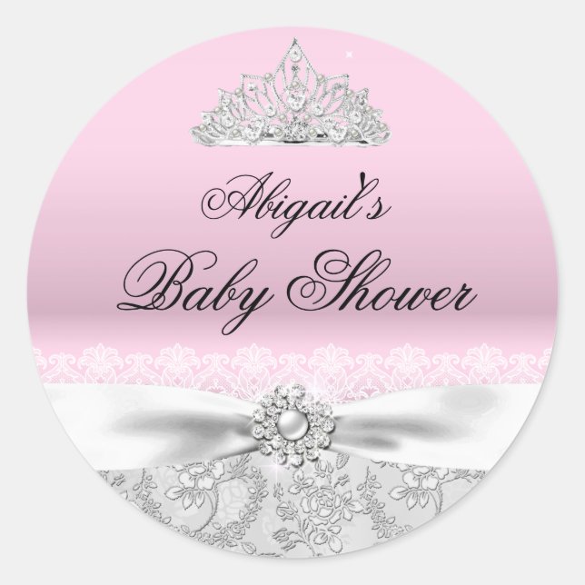 Sticker Baby shower rose Princesse Tiara & Bow (Devant)