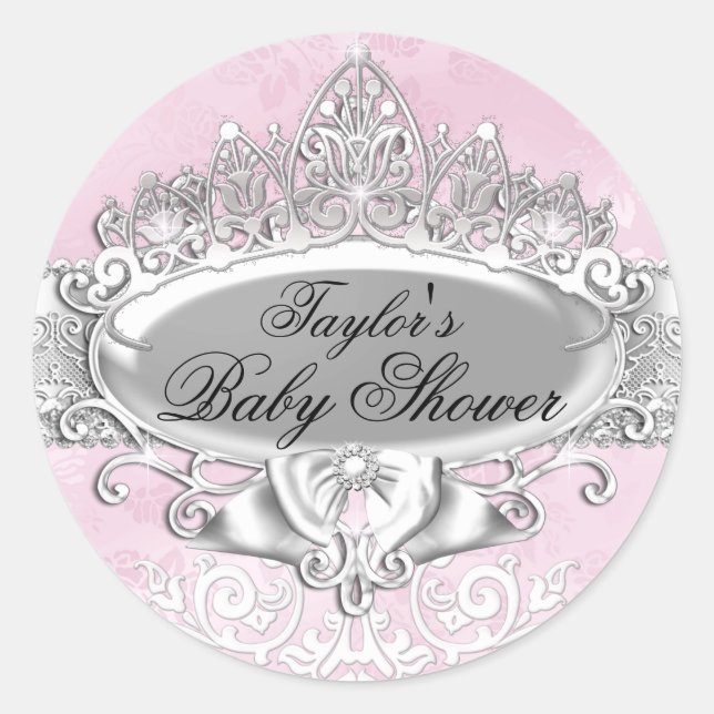 Sticker Baby shower rose Tiara & Damask (Devant)