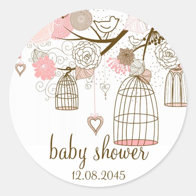 Sticker Baby shower rose Whimsical Birdcages (Devant)