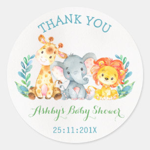 Sticker Baby shower Safari Animaux Aquarelle