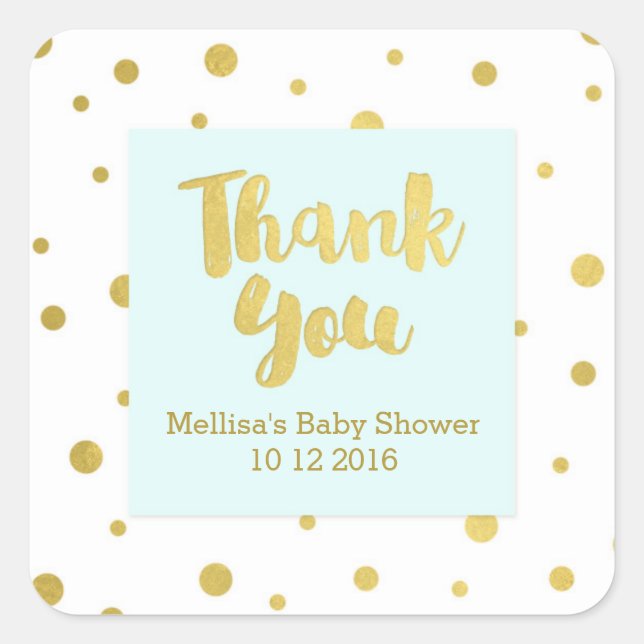 Sticker Baby shower Sky Blue Gold Merci Favoriser (Devant)