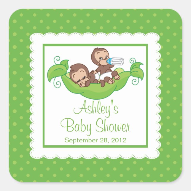 Sticker Baby shower Sweet Little Monkey Twins (Devant)