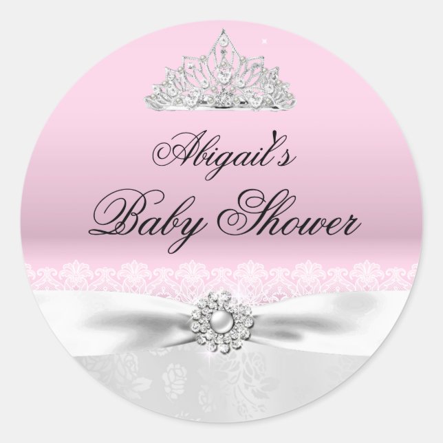 Sticker Baby shower Tiara Rose & Silver (Devant)